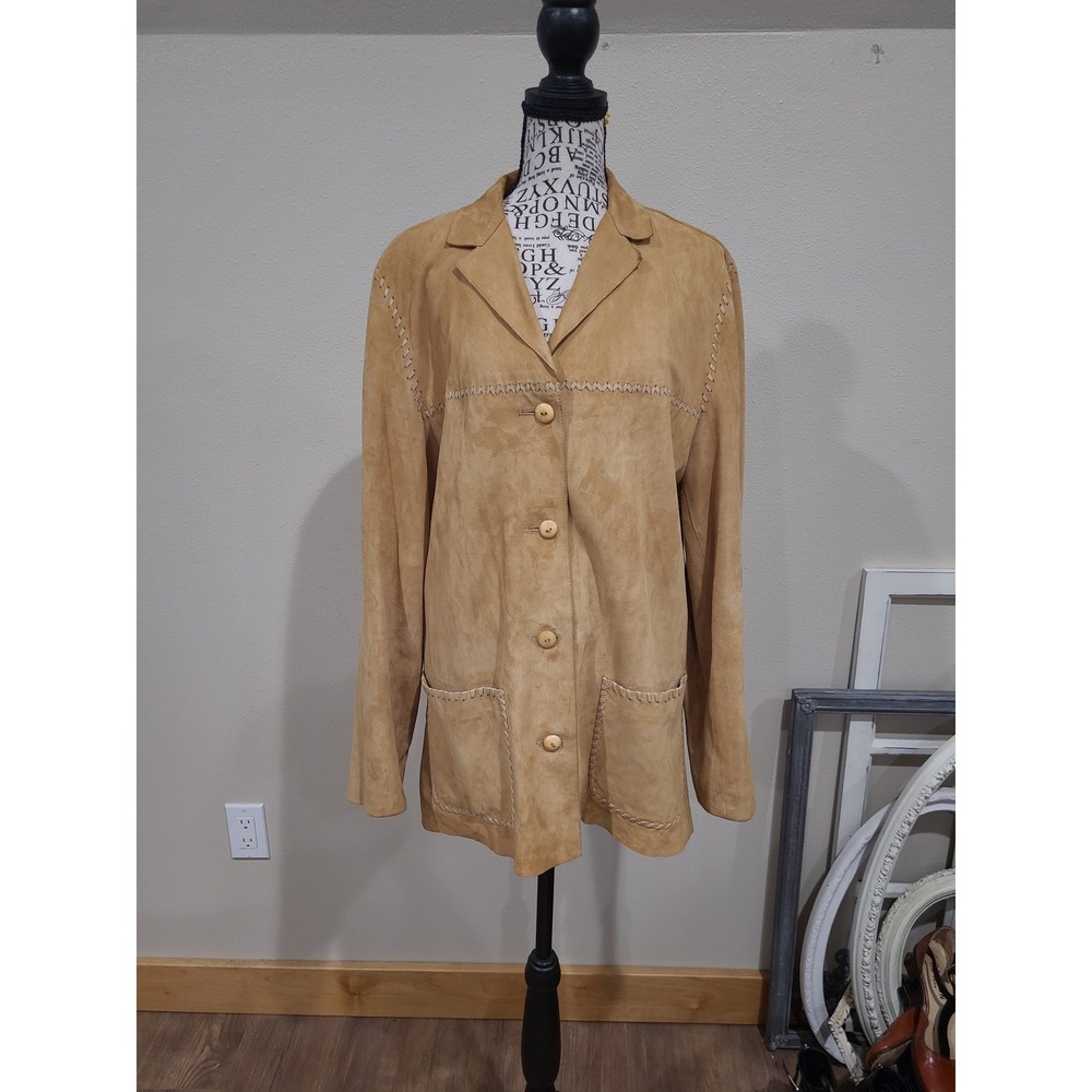LA MATTA Women‎ SZ 46 US 10 tan suade leather Vtg. Jacket Western Cowgirl Boho